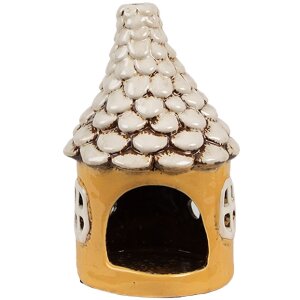 Clayre & Eef 6CE1874 Portacandele Casa in ceramica giallo beige Ø11x17 cm