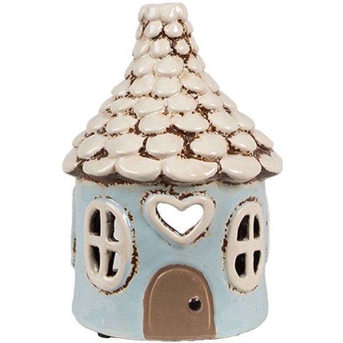 Clayre & Eef 6CE1875 Portacandele House Blue Beige Ø11x15 cm