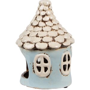 Clayre & Eef 6CE1875 Portacandele House Blue Beige Ø11x15 cm