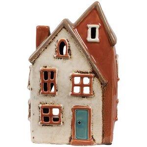 Clayre & Eef 6CE1908 Portacandele Casa in ceramica beige arancione 13x8x20 cm