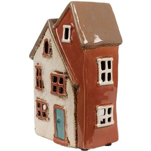 Clayre & Eef 6CE1908 Portacandele Casa in ceramica beige arancione 13x8x20 cm