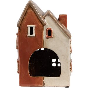 Clayre & Eef 6CE1908 Portacandele Casa in ceramica beige arancione 13x8x20 cm