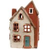 Clayre & Eef 6CE1908 Portacandele Casa in ceramica beige arancione 13x8x20 cm