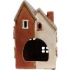 Clayre & Eef 6CE1908 Portacandele Casa in ceramica beige arancione 13x8x20 cm
