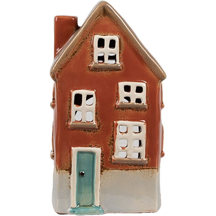 Clayre & Eef 6CE1909 Portacandele Casa in ceramica arancione marrone 10x8x18 cm