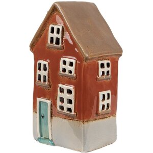 Clayre & Eef 6CE1909 Portacandele Casa in ceramica arancione marrone 10x8x18 cm