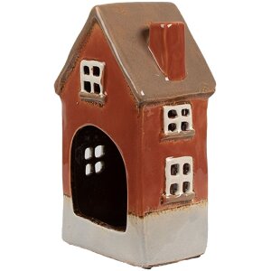 Clayre & Eef 6CE1909 Portacandele Casa in ceramica arancione marrone 10x8x18 cm