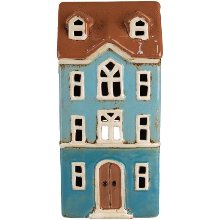 Clayre & Eef 6CE1915 Portacandele House Blue Brown 11x9x22 cm
