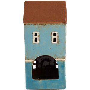 Clayre & Eef 6CE1915 Portacandele House Blue Brown 11x9x22 cm