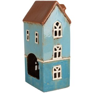 Clayre & Eef 6CE1915 Portacandele House Blue Brown 11x9x22 cm