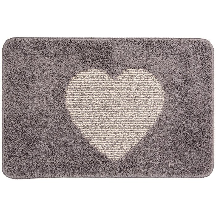 Clayre & Eef BM0007G Tappeto da bagno motivo cuore grigio 58x38 cm