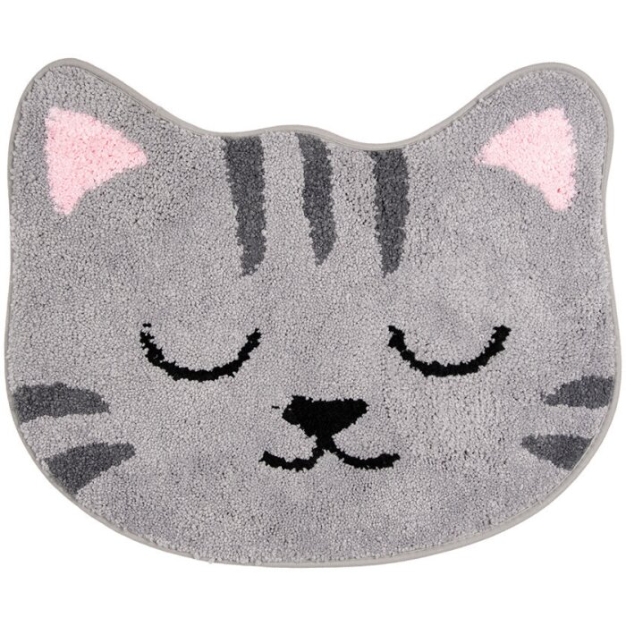 Clayre & Eef BM0012 Tappeto da bagno gatto grigio 60x50 cm