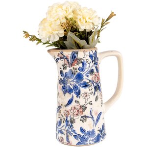 Clayre & Eef 6CE1923M Brocca da decorazione a motivi floreali 16x11x20 cm