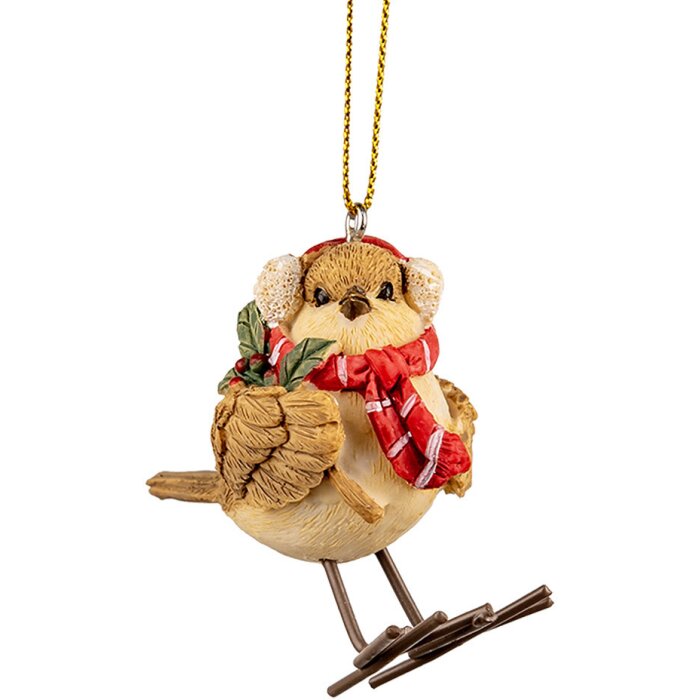 Clayre & Eef 6PR2797GG Appendiabiti decorativo con uccello invernale 5x3x7 cm