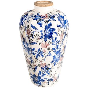 Clayre & Eef 6CE1935M Vaso motivo floreale Beige Blu Ø 21x35 cm