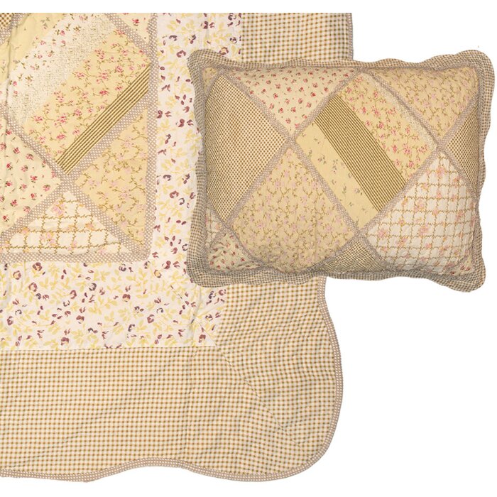 Clayre & Eef Q198.060 Copriletto 180x250cm con copricuscino Patchwork Beige