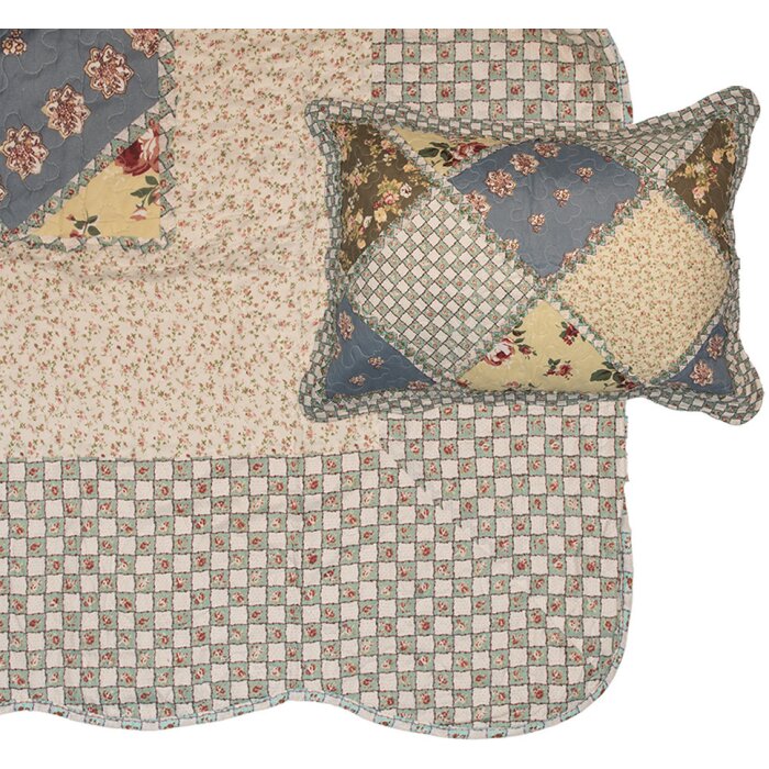 Clayre & Eef Q203.060 Copriletto 180x250 cm con copricuscino 50x70 cm Vintage