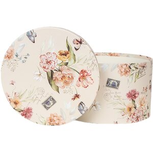 Clayre & Eef 66005 Set di cappelliere 3 pezzi motivo floreale Beige Ø24/22/21 cm