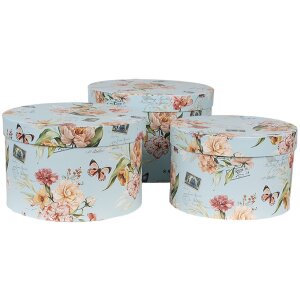 Clayre & Eef 66006 Set di 3 cappelliere blu con disegno floreale Ø 24/22/21 cm