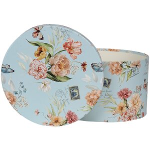 Clayre & Eef 66006 Set di 3 cappelliere blu con disegno floreale Ø 24/22/21 cm