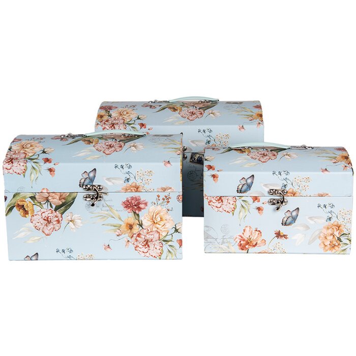 Clayre & Eef 66008 Astuccio per decorazioni Set di 3 fiori blu Farfalle