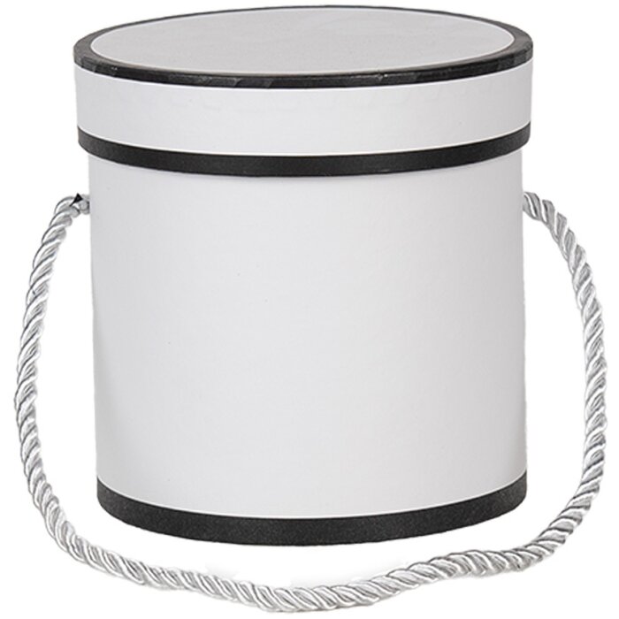 Clayre & Eef 66009W Scatola regalo bianca rotonda Ø 12x12 cm Scatola in cartone con maniglia