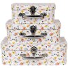 Clayre & Eef 66011 Valigia decorativa Set di 3 fiori bianchi 30x22x9/25x20x9/20x17x8 cm