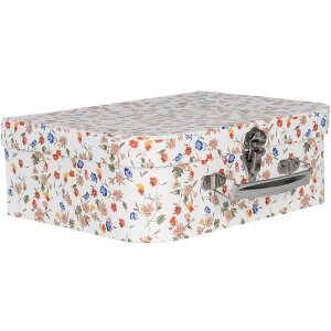 Clayre & Eef 66012 Set di 3 astucci decorativi bianchi floreali da 30x22x9 a 20x17x8 cm