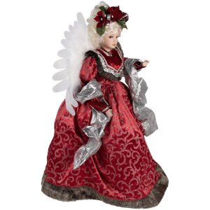 Clayre & Eef 50776 Decorazione Angelo di Natale Rosso Beige 50x30x65 cm