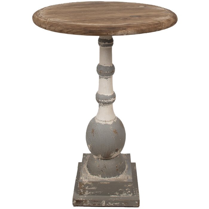 Clayre & Eef 5H0689 Tavolino rotondo in legno marrone beige Ø 51x71 cm