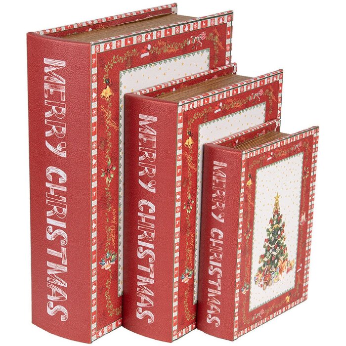 Clayre & Eef 65755 Set di 3 scatole portaoggetti rosso-bianco 27x22x7 cm