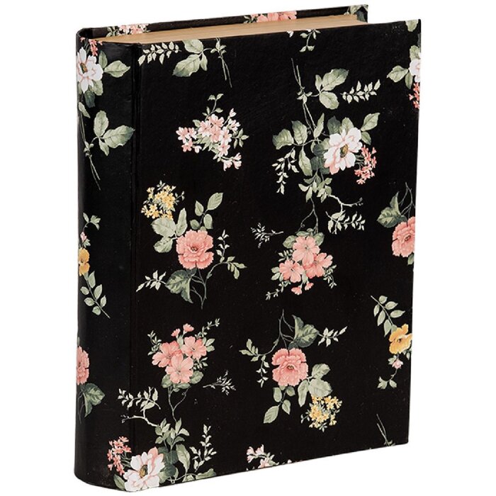 Clayre & Eef 66013Z Scatola a forma di libro Fiori Nero 17x14x5 cm