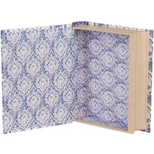 Clayre & Eef 66016 Scatola a forma di libro Bianco Blu 17x14x5 cm Retro Vintage