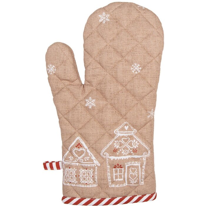 Guanto da forno Clayre & Eef in cotone marrone bianco stile country 18x30 cm