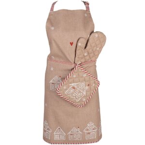 Guanto da forno Clayre & Eef in cotone marrone bianco stile country 18x30 cm