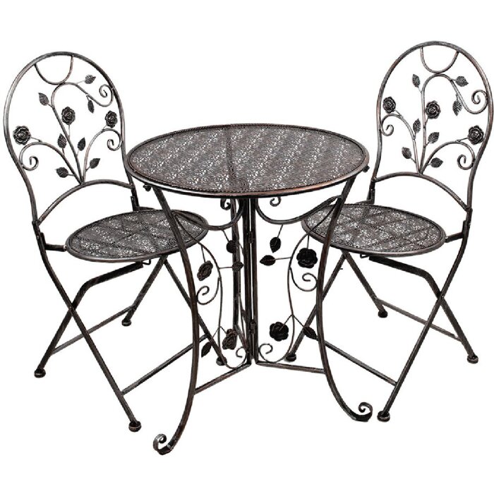 Clayre & Eef 5Y1273 Set da bistrot Tavolo Ø 60 cm Sedie in ferro marrone antico 3 pezzi