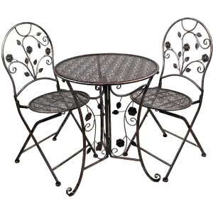 Clayre & Eef 5Y1273 Set da bistrot Tavolo Ø 60 cm Sedie in ferro marrone antico 3 pezzi