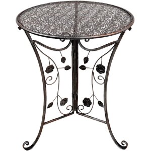 Clayre & Eef 5Y1273 Set da bistrot Tavolo Ø 60 cm Sedie in ferro marrone antico 3 pezzi