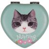 Juleeze JZSP0015 Specchio a mano a forma di cuore motivo gatto verde 7x7x2 cm