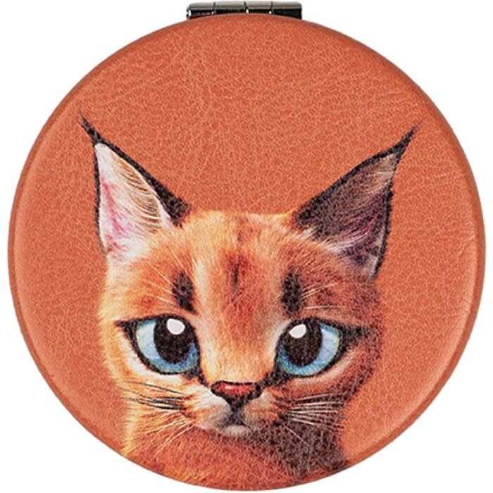 Juleeze JZSP0017 Specchio a mano arancione motivo gatto Ø 7x1 cm