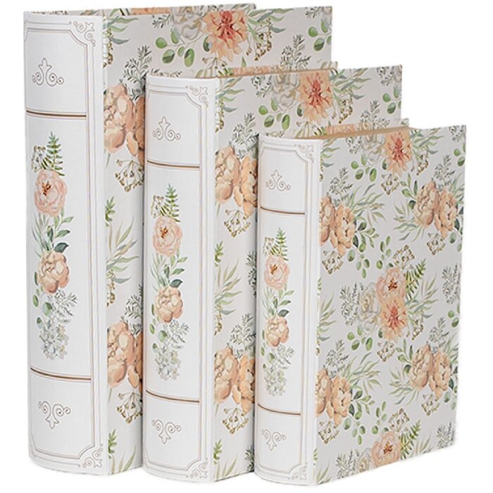 Clayre & Eef 66021 Set di 3 scatole a forma di libro in stile country bianco verde