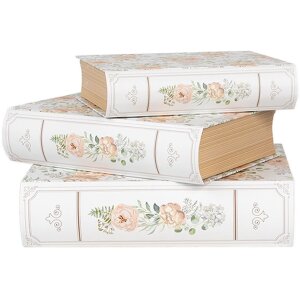 Clayre & Eef 66021 Set di 3 scatole a forma di libro in stile country bianco verde