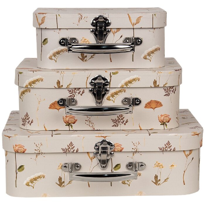 Clayre & Eef 66022 Decorazione valigia set di 3 Beige floreale 30/25/20 cm