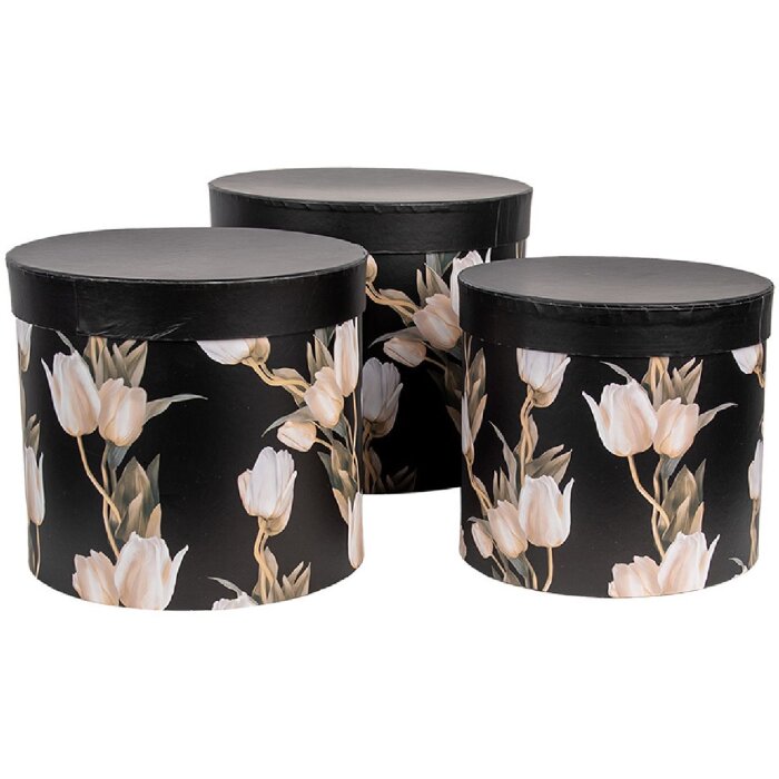 Clayre & Eef 66023 Set di scatole per larchiviazione in 3 dimensioni in stile country floreale nero
