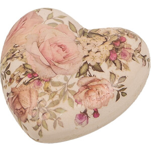 Clayre & Eef 6CE1916 Cuore decorativo in ceramica beige rosa 11x11x4 cm stile country