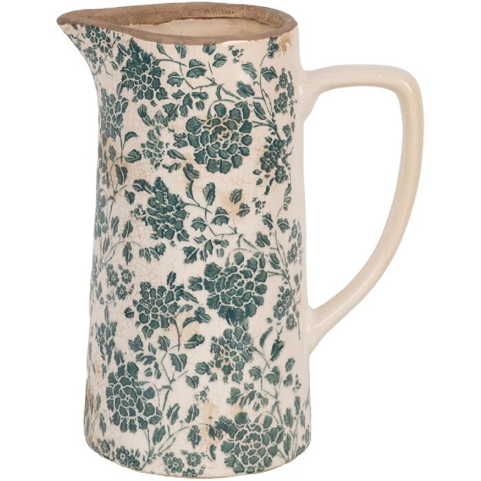 Clayre & Eef 6CE1922L Brocca decorativa in ceramica beige verde 21x14x26 cm