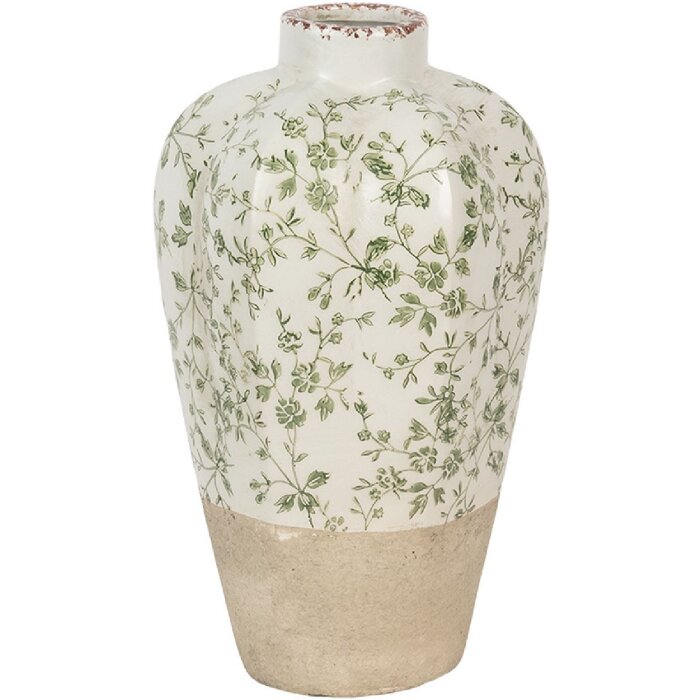 Clayre & Eef 6CE1936M Vaso in ceramica beige verde Ø 21x34 cm Stile country