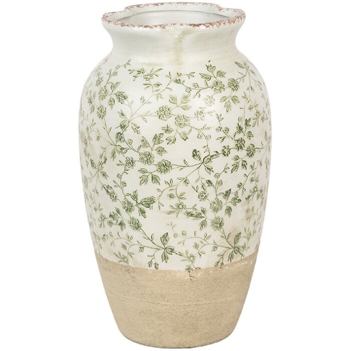 Clayre & Eef 6CE1943L Vaso Ø 21x37 cm Ceramica Verde Beige Stile Country