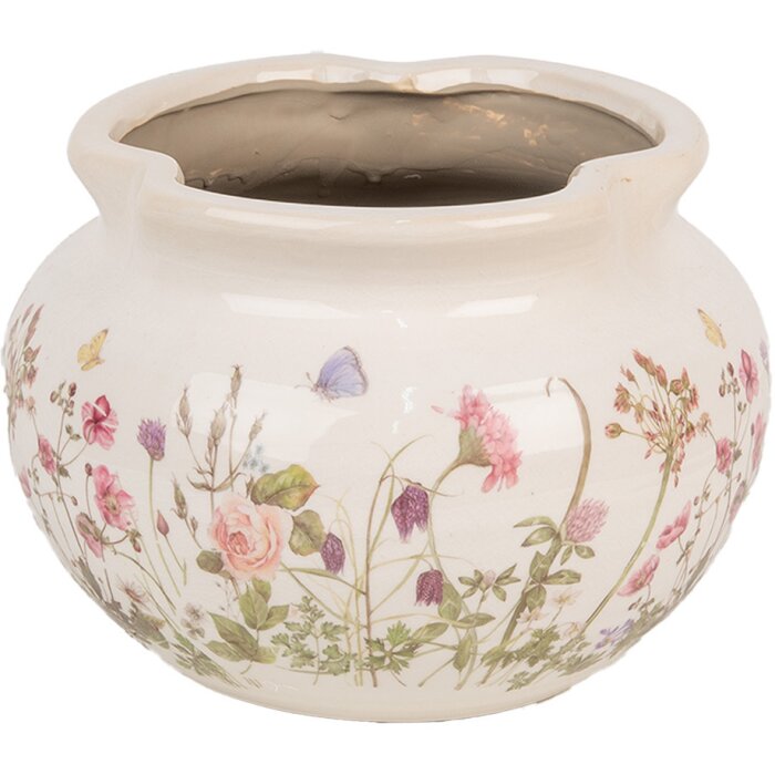 Clayre & Eef 6CE1944L Vaso da fiori Beige Rosa Ø 23x16 cm Ceramica Stile Country