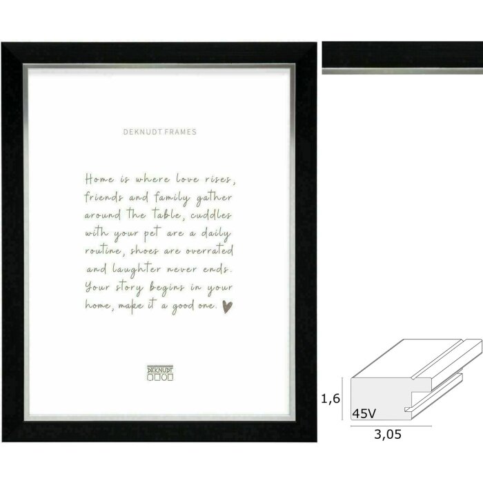 Deknudt S45VH2 cornice in plastica nera con vetro trasparente da 10x15 a 30x45 cm